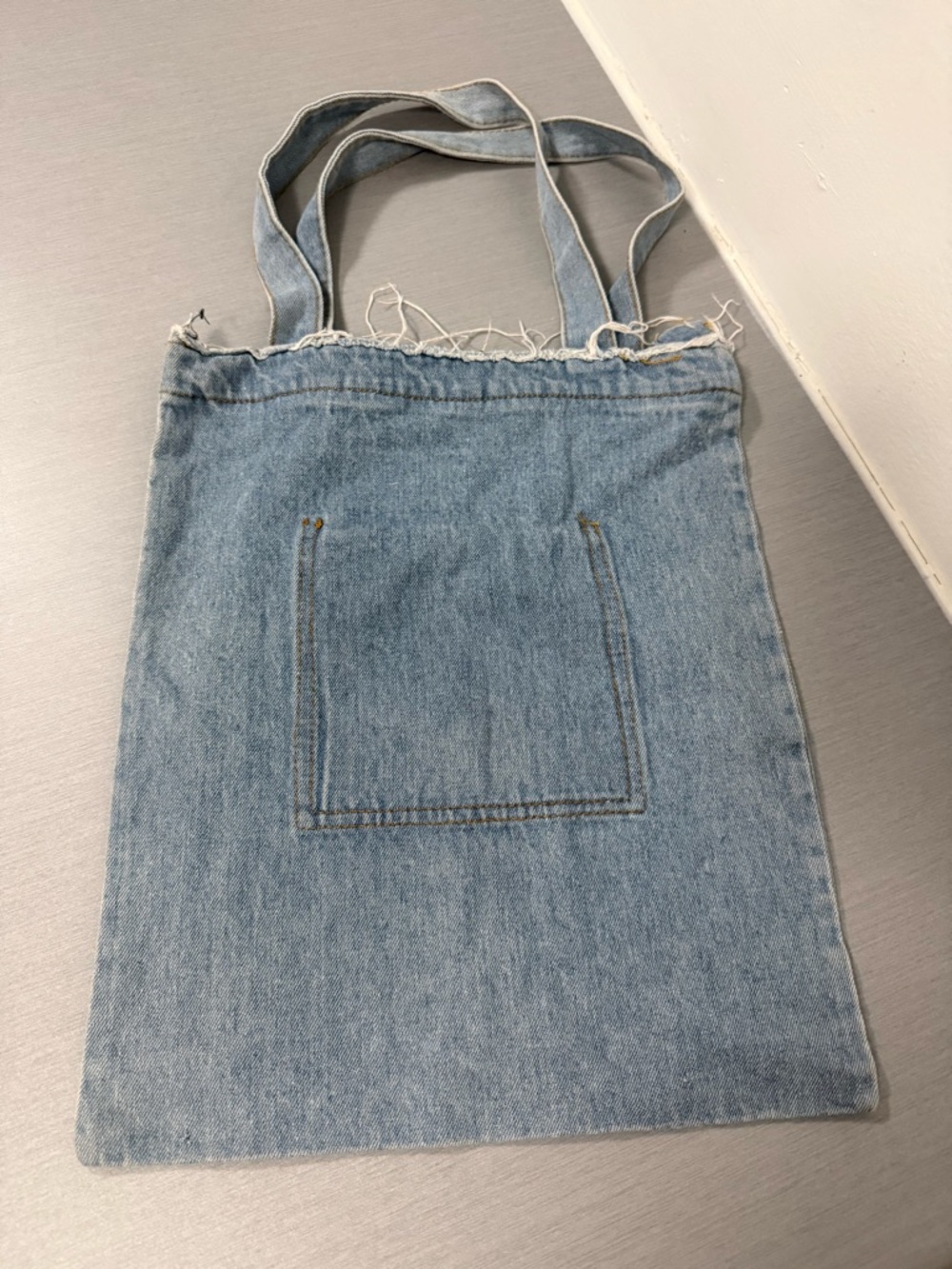 Upcycled Denim Tote Bag – Distressed Raw Hem Pocket - Picture 2 of 3